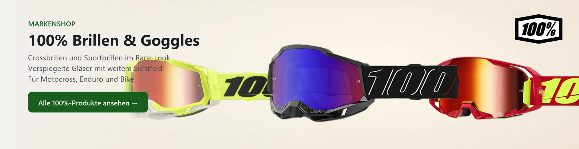100% Brillen & Goggles – Produktauswahl im Markenshop