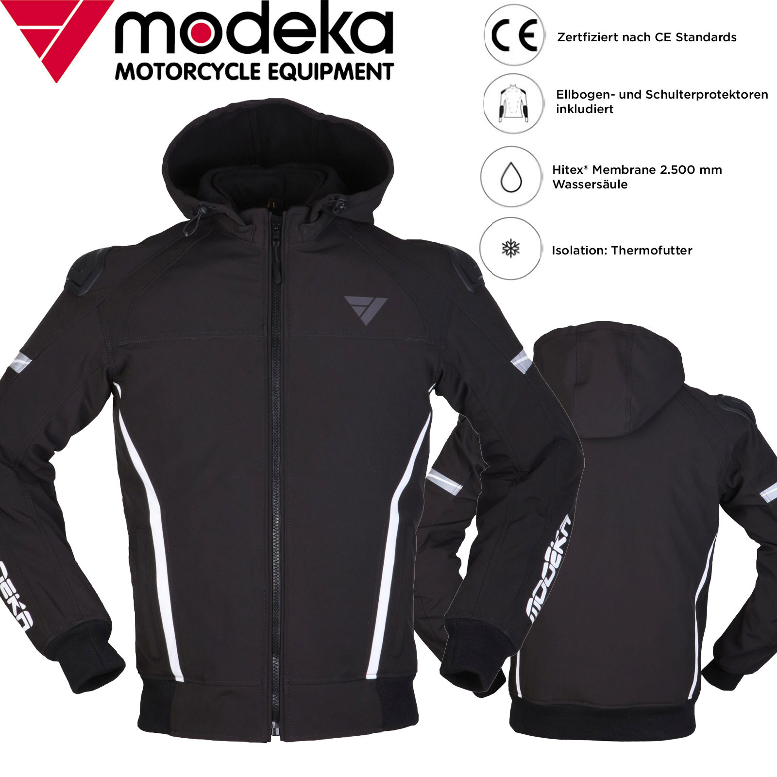 Modeka Clarke Sport Giacca Moto Uomo, Nero/Bianco, Taglia M, In Poliestere Con Membrana Hitex® E Fodera Interna