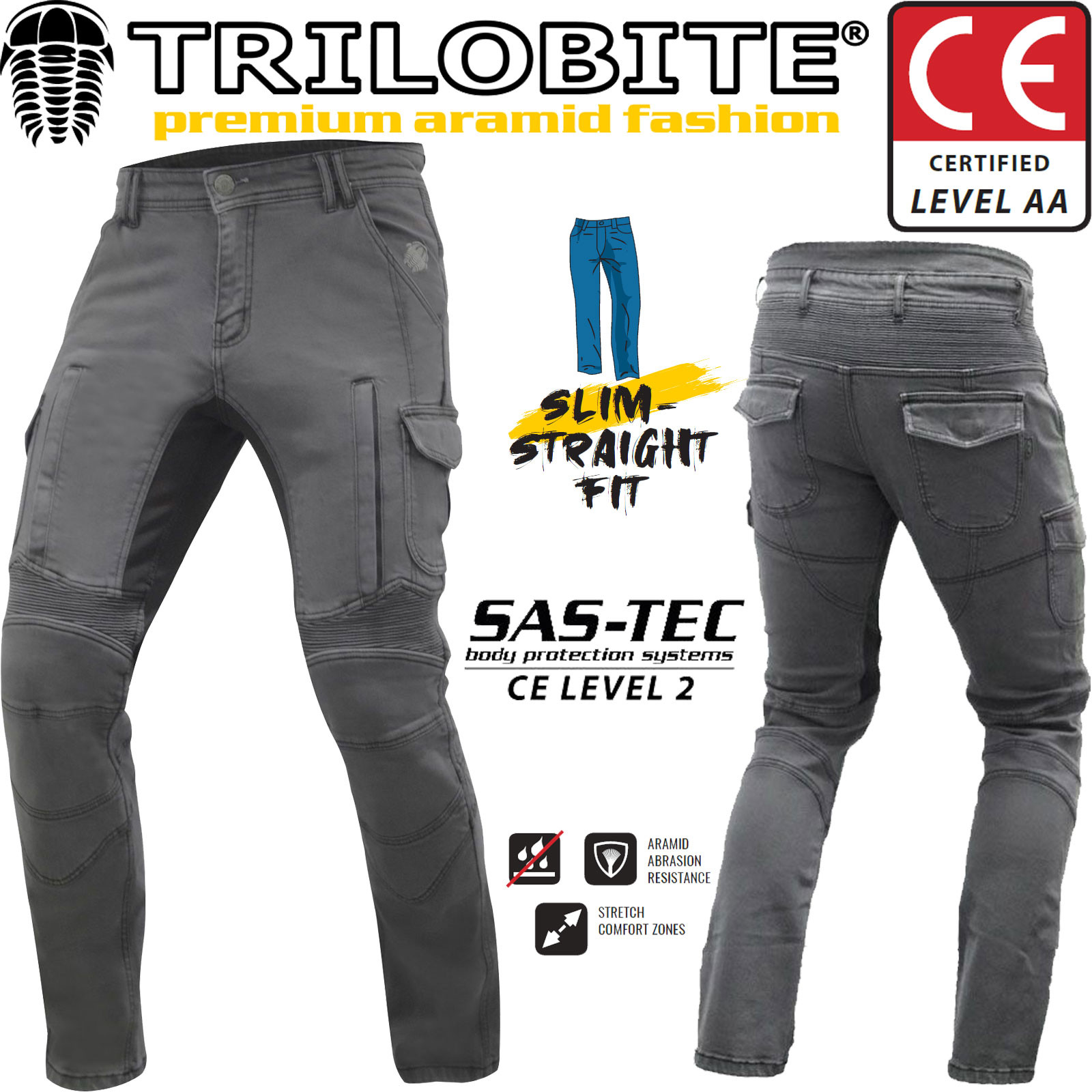 Jeans De Moto Trilobite Acid Scrambler - Denim élastique, Protections CE Niveau 2, Doublure Kevlar