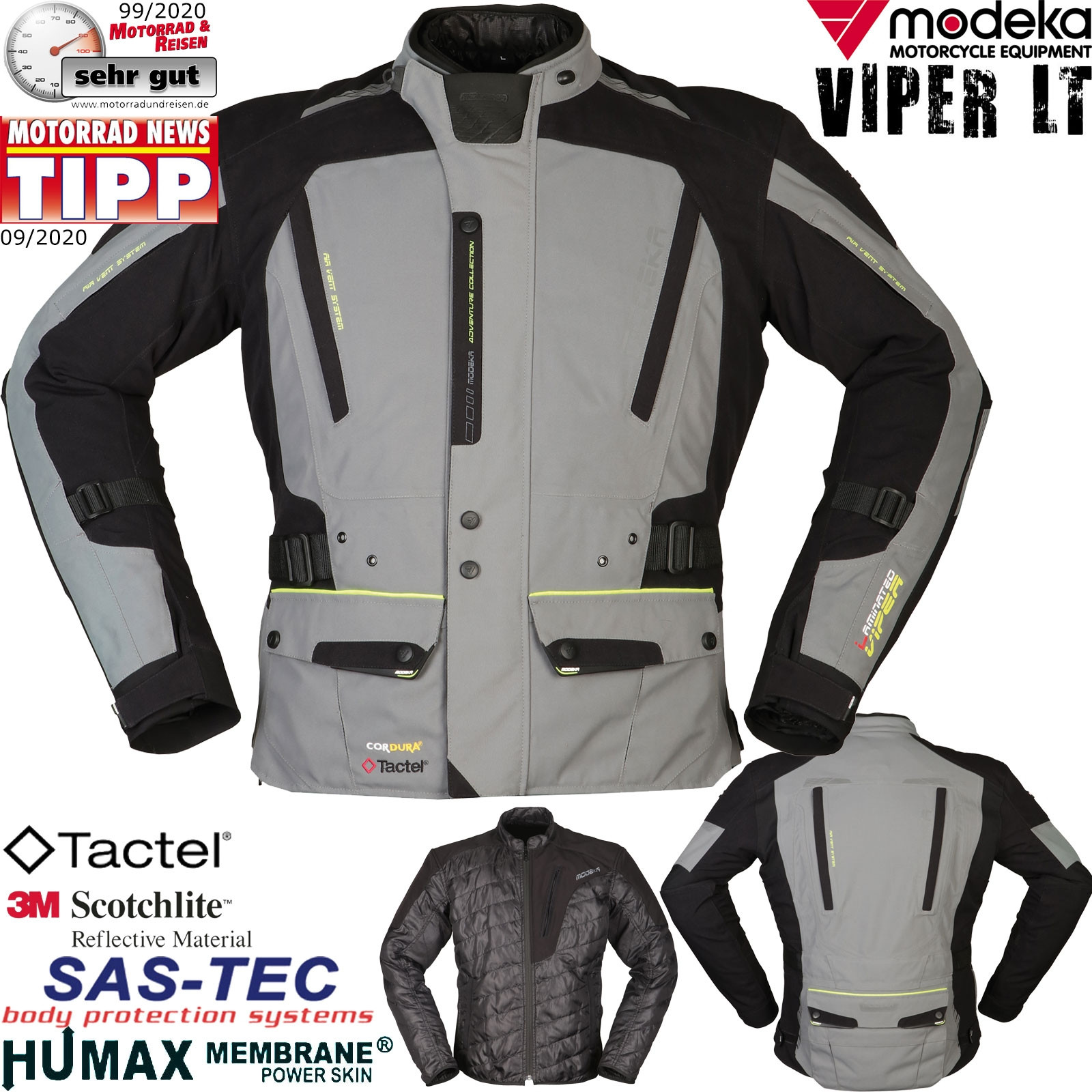 Modeka Viper LT Motorrad Textilhose - Schwarz, Wasserdicht Mit SAS-TEC Protektoren