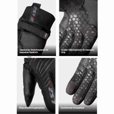 LS2 CIVIS MAN Motorradhandschuhe CE wasserdicht Samtfutter elastisch Zugschlaufe Klett