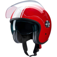 Redbike RB-861 Jethelm rot weiß Fiberglas ECE 22.06 mit langem Visier und Sonnenblende