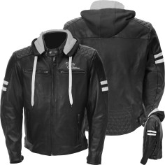 Rusty Stitches Lederjacke JARI HOODED Motorrad Hoodie mit abnehmbarer Kapuze und Protektoren