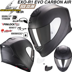 Scorpion Integralhelm EXO-R1 EVO CARBON AIR Premium-Helm mit Max Vision Pinlock AirFit zwei Visieren und ECE 22.06