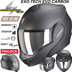 Scorpion Klapphelm EXO-TECH EVO CARBON 180 Grad Flip-Back Helm mit Sonnenblende ECE 22.06 Pinlock und 2 Visieren