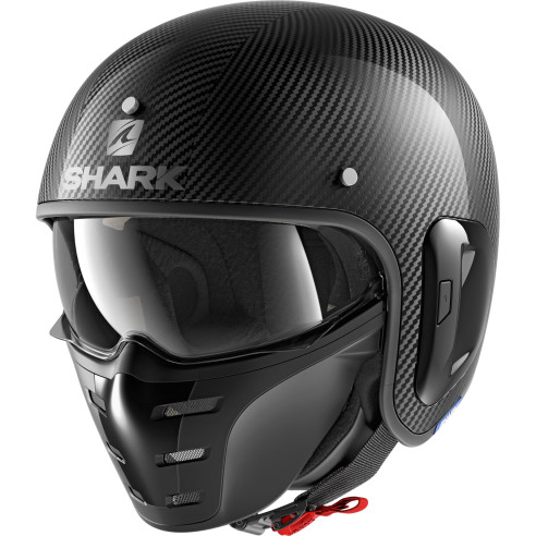 Shark Jethelm S-DRAK 2 CARBON Skin Neo-Retro-Helm mit Sonnenblende und abnehmbarer Maske