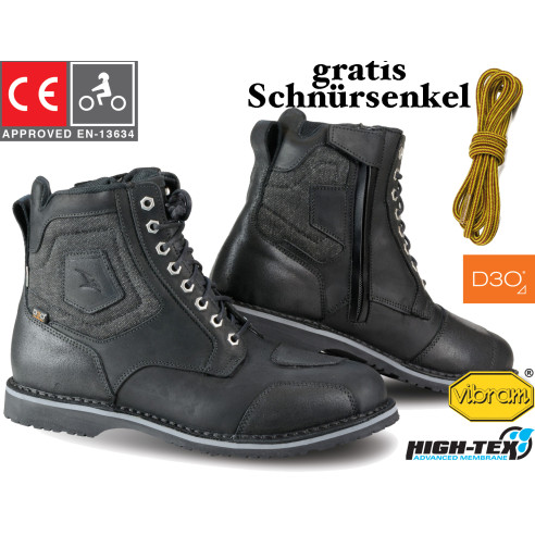 Falco Motorradstiefel RANGER wasserdicht mit D3O Protektoren und CE-Zertifizierung inkl. extra Schnürsenkel