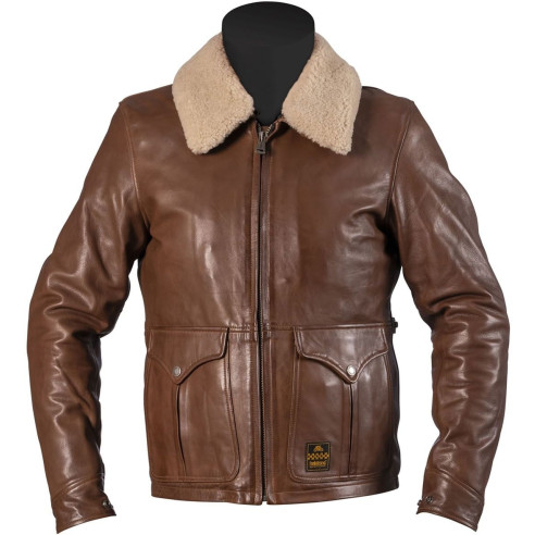 Helstons Motorradjacke ALASKA Leder gewachst mit Fellkragen Thermofutter und Voll-Protektoren