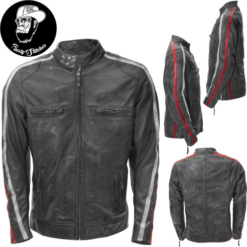 Rusty Stitches Motorrad Lederjacke BILLY grau mit Protektoren