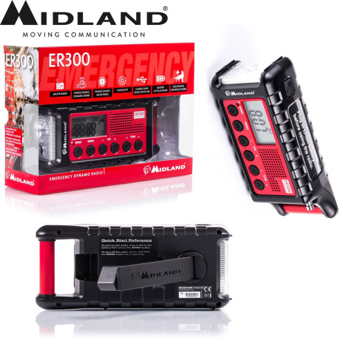 Midland ER300 Notfallgerät Powerbank Radio Dynamokurbel Solarpaneel SOS-Taschenlampe