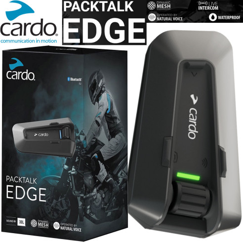 Cardo Headset PACKTALK EDGE Motorrad Bluetooth 5.2 Dynamic Mesh Intercom wasserdicht mit Sound by JBL