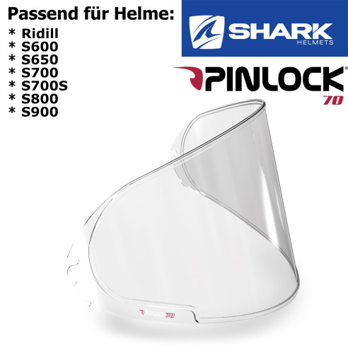 Shark Pinlock 70 für Helm Ridill / Openline / RSI / S600 / S700 / S900 klar kratzfest