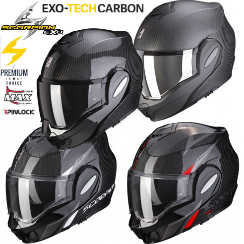 Scorpion Klapphelm EXO-TECH CARBON mit Sonnenblende Max Vision Pinlock P/J Homologation und GRATIS Visier