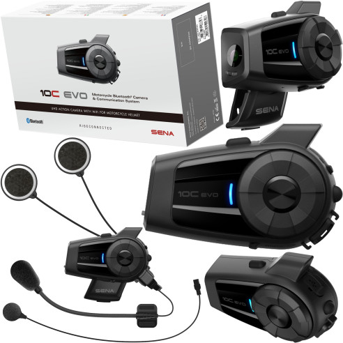 Sena Motorrad-Headset 10C EVO mit 4K Kamera Video Foto Zeitraffer Bluetooth und Universal Intercom bis 1,6 km