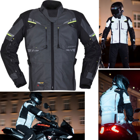 Modeka Motorradjacke TARAN FLASH selbstreflektierend in der Nacht CE AA wasserdicht Cordura mit Protektoren