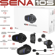 Sena Headset 10S Motorrad Kommunikation mit Bluetooth 4.1 HD-Audio 4-Wege-Intercom bis 1,6km