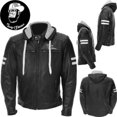 Rusty Stitches Lederjacke JARI HOODED Motorrad Hoodie mit abnehmbarer Kapuze und Protektoren