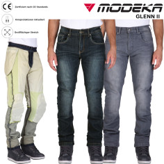 Modeka Motorradjeans GLENN II 2 Aramid Denim Stretch Hose mit CE A inklusive Knieprotektoren