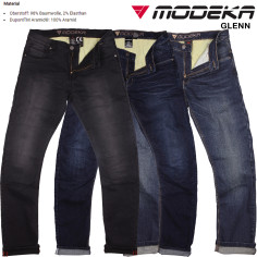 Modeka Motorradjeans GLENN Denim Aramid Stretch mit höhenverstellbaren Knieprotektoren