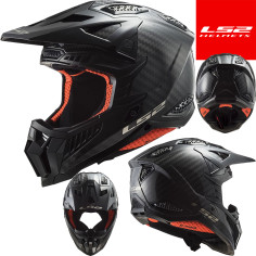 LS2 Crosshelm MX703 X-Force Carbon Premium-Offroad Helm mit Doppel-D Verschluss und langem Helmschirm