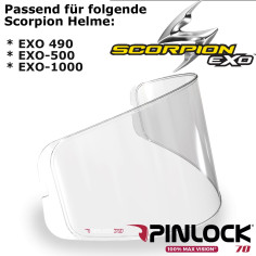 Scorpion Pinlock 70 DKS079 für Helm EXO-490 / 500 / 1000 Max Vision 100%