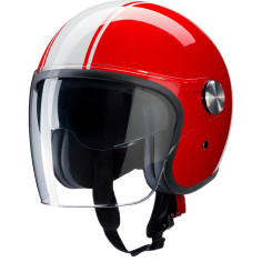 Redbike RB-861 Jethelm rot weiß Fiberglas ECE 22.06 mit langem Visier und Sonnenblende
