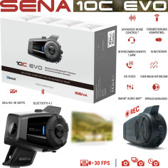 Sena Motorrad-Headset 10C EVO mit 4K Kamera Video Foto Zeitraffer Bluetooth und Universal Intercom bis 1,6 km