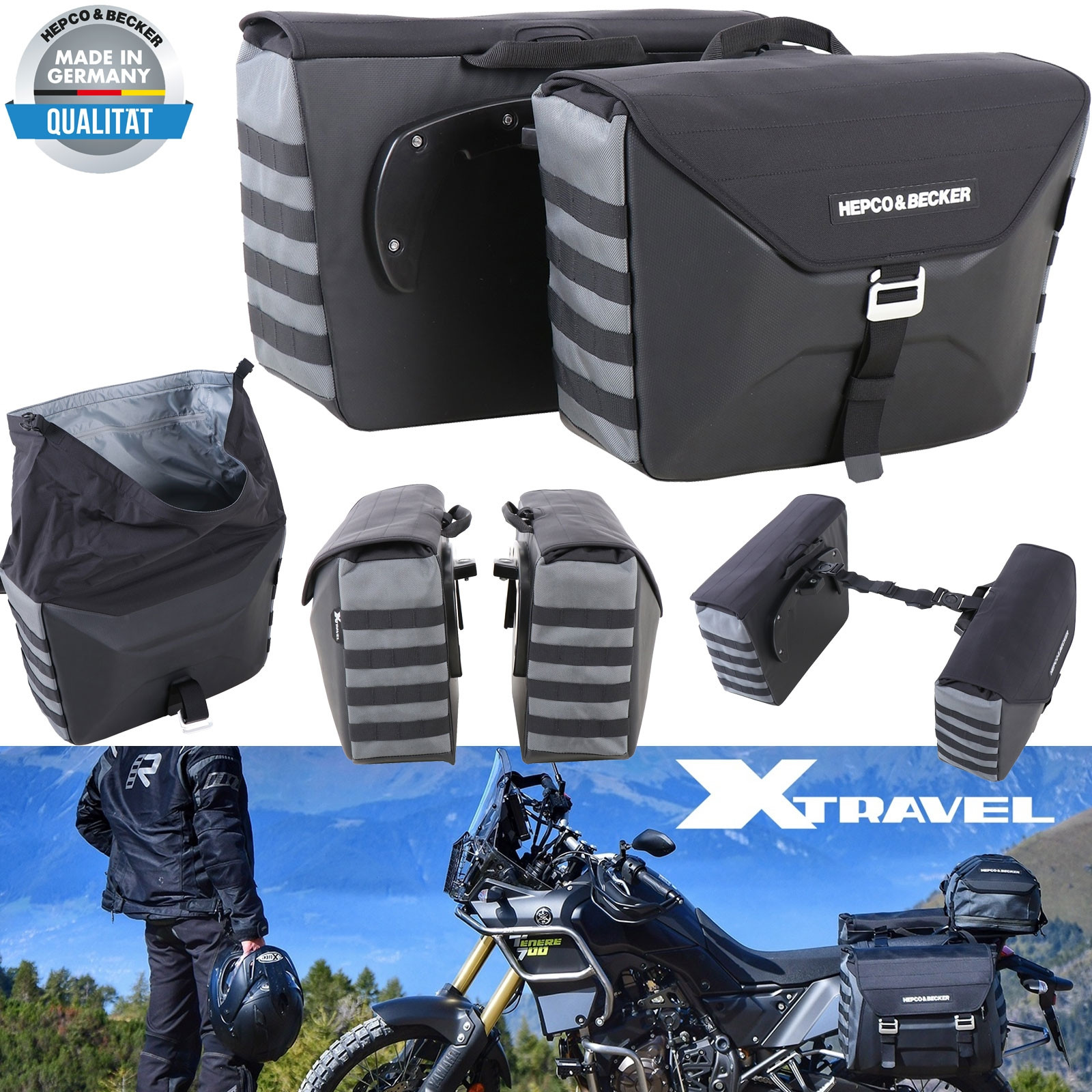 Hepco & Becker Seitenkoffer Set XTRAVEL für C-Bow Seitenträger 2x19 Liter Motorrad Seitentaschen