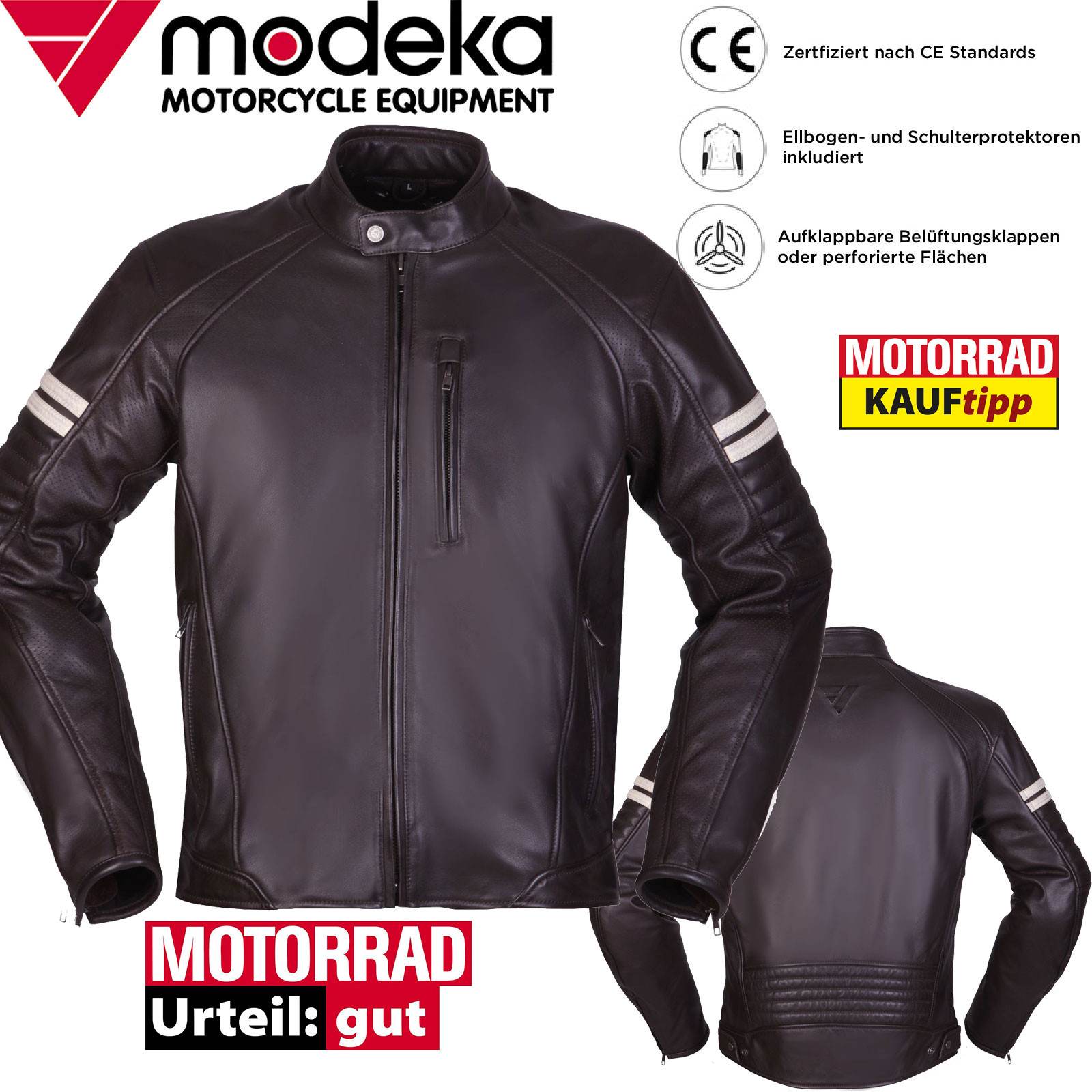 Modeka Lederjacke AUGUST 75 Motorrad CE AA Jubiläum mit Protektoren und AirFlow Belüftung