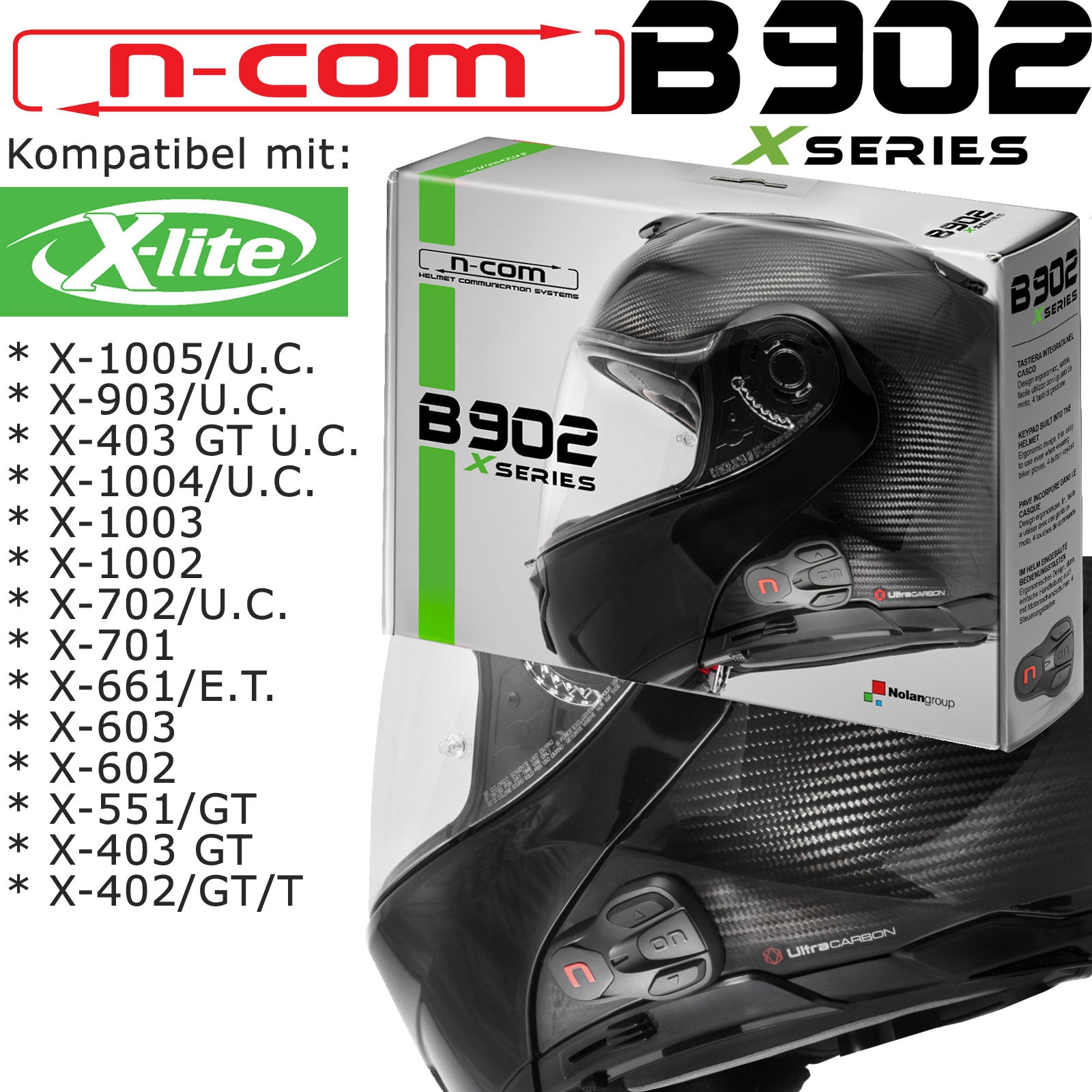 N-COM Headset B902 X für X-Lite Helme X-1005 X-903 X-403 X-1004 X-1003 X-1002 X-702 X-701 und mehr