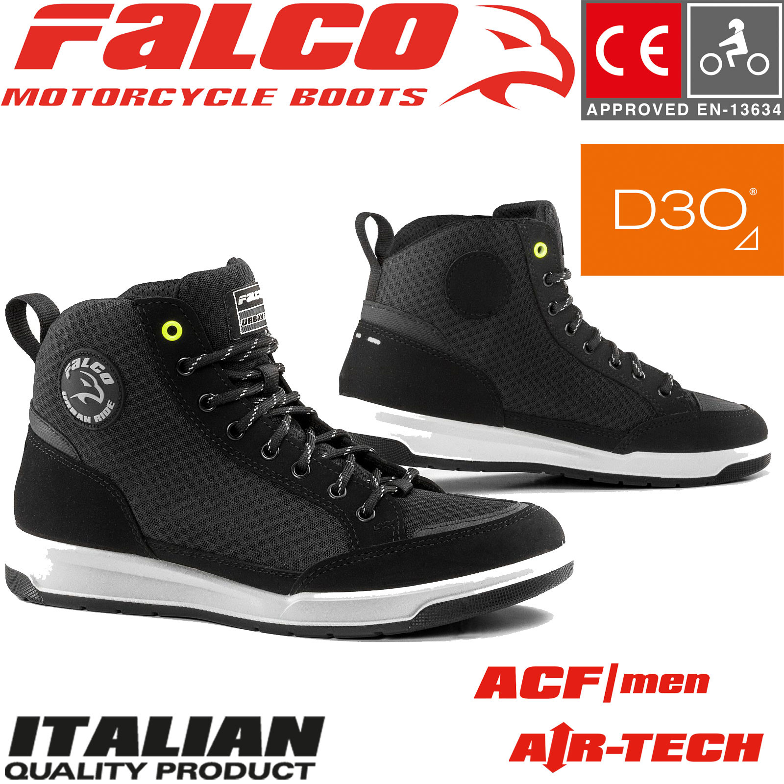 Falco Motorradschuhe AIRFORCE Sneaker Leder reflektierend leicht CE mit D3O Protektoren
