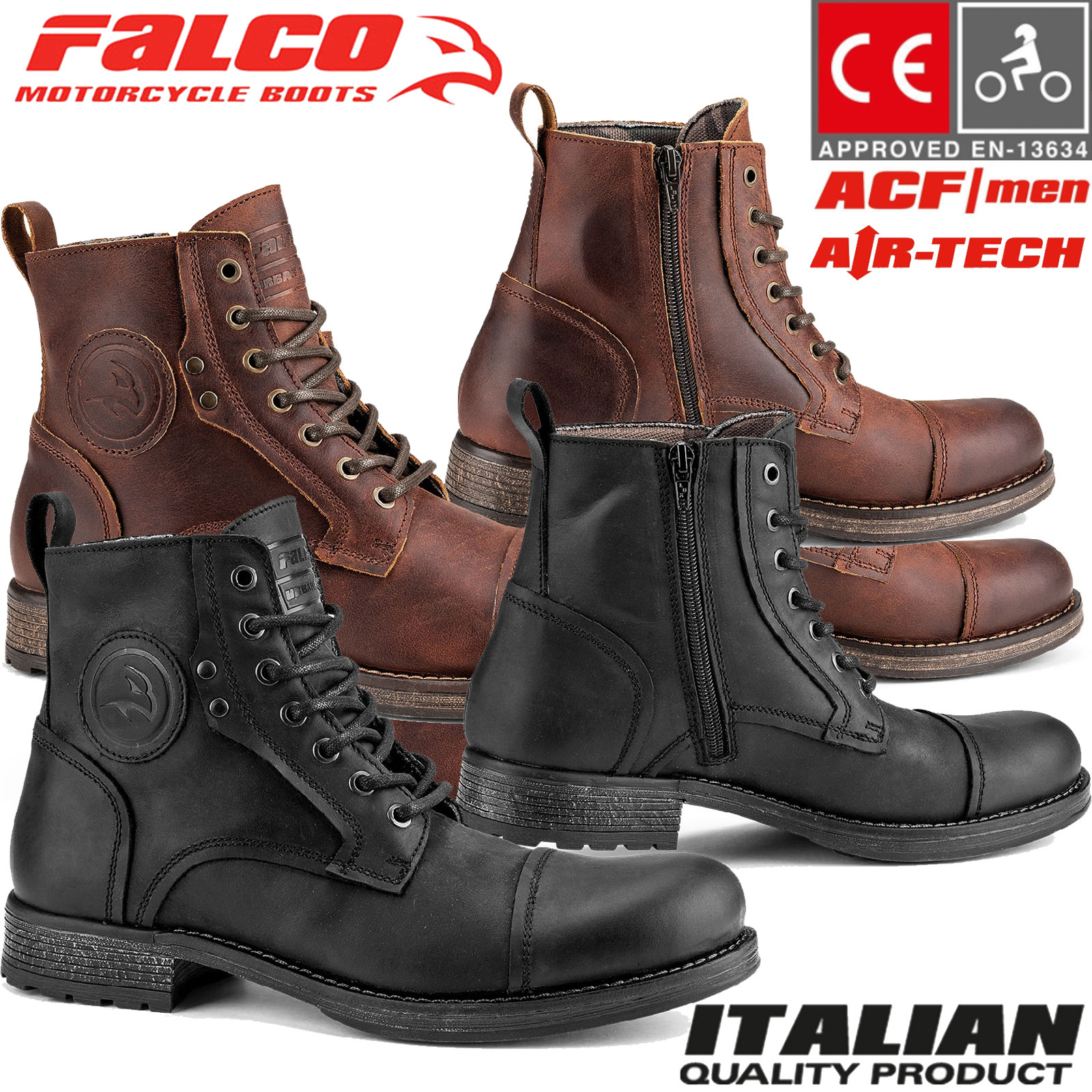 Falco Motorradstiefel KASPAR Lederschuhe mit CE und Air-Tech Futter