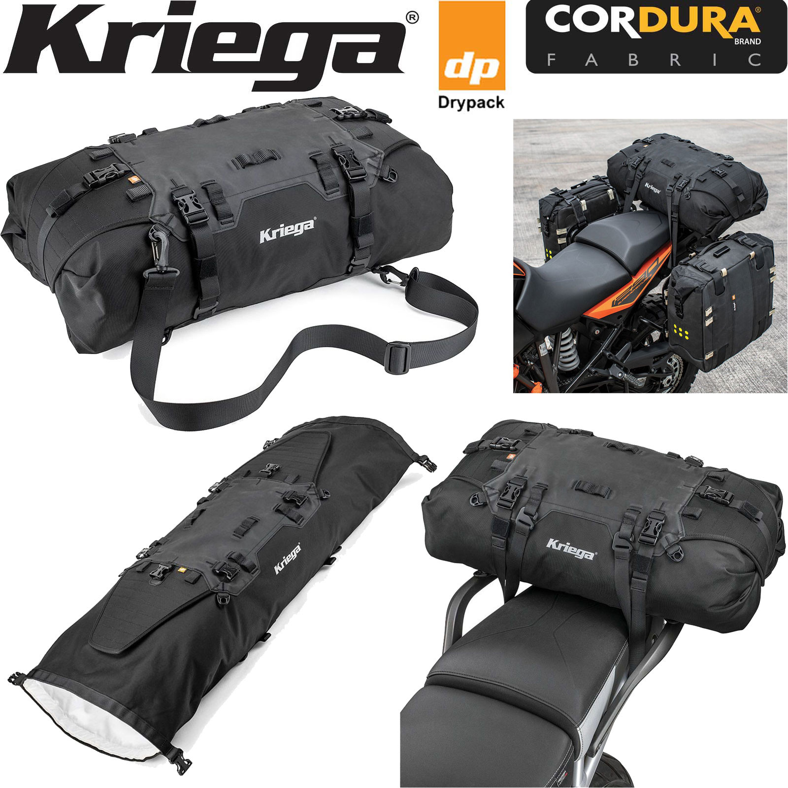 Kriega Hecktasche US-40 DRYPACK mit Cordura 40 Liter wasserdicht Motorrad-Gepäcktasche mit zwei Eingängen