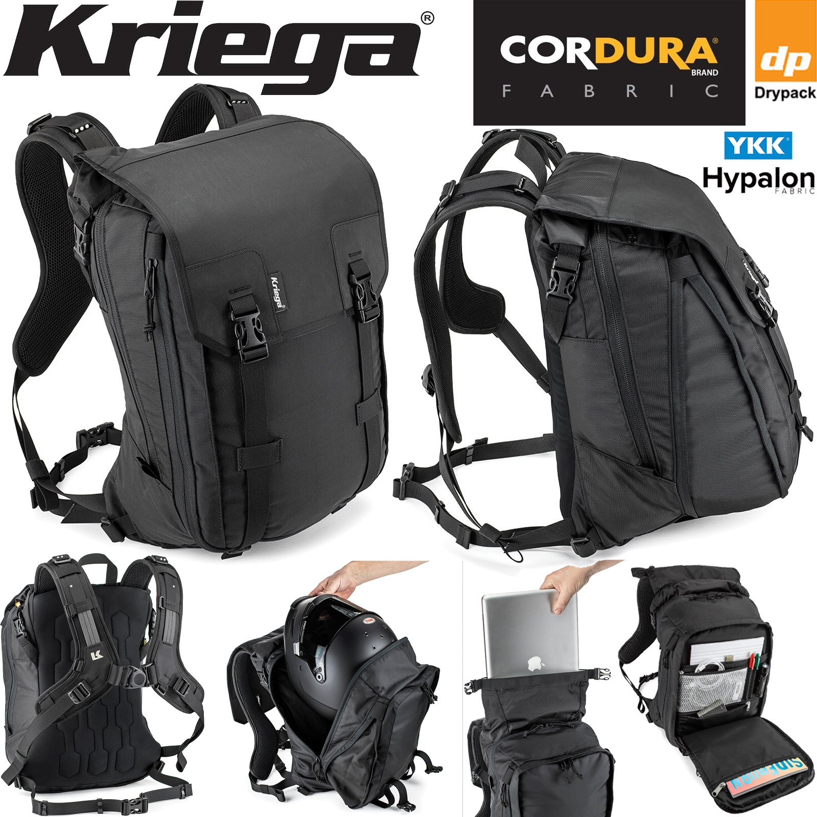 Kriega Rucksack MAX 28 Cordura Drypack für Integralhelm Laptop Organizer erweiterbar
