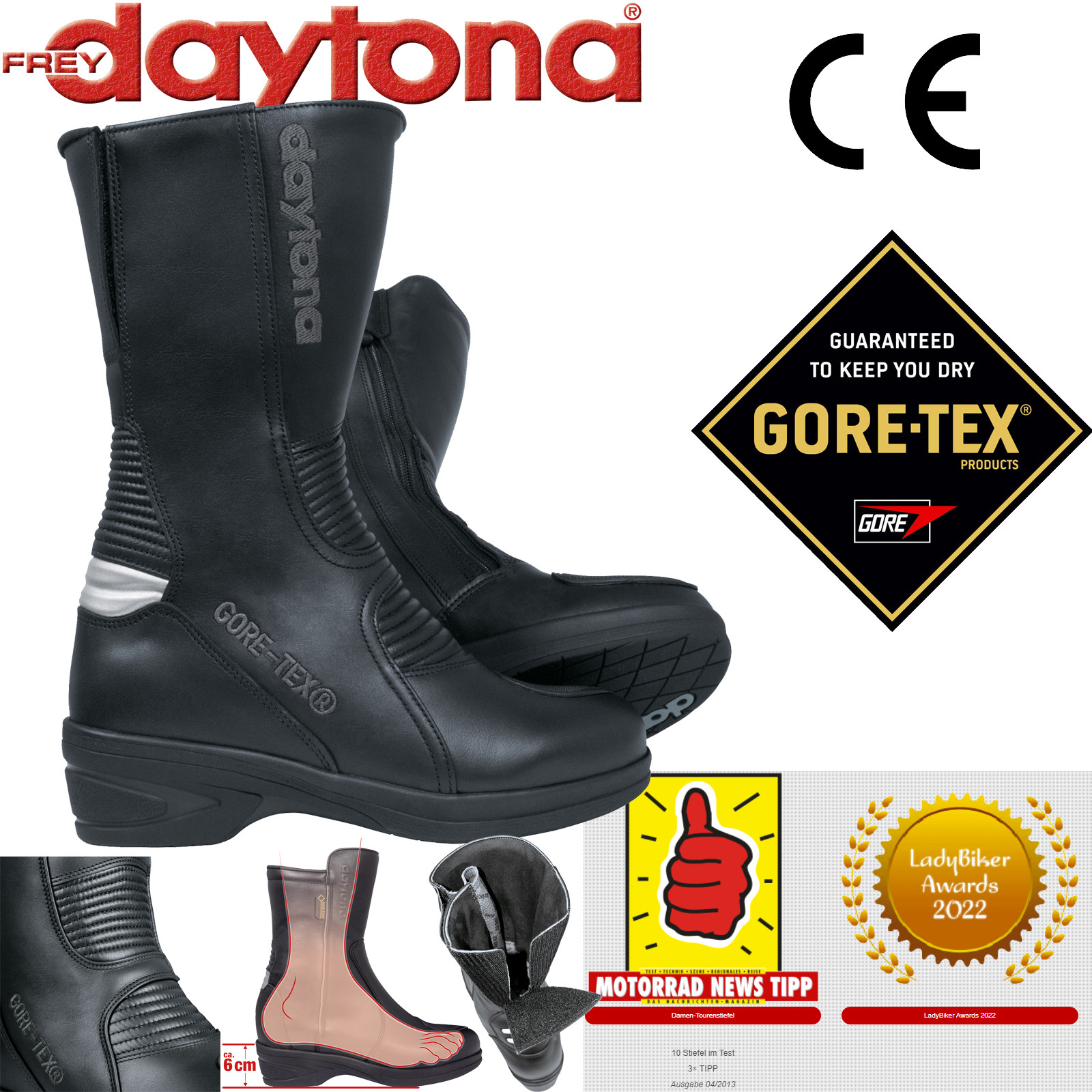 Daytona Gore-Tex Damenstiefel LADY PILOT GTX mit 6 cm Fersenerhöhung und Fersenreflektor