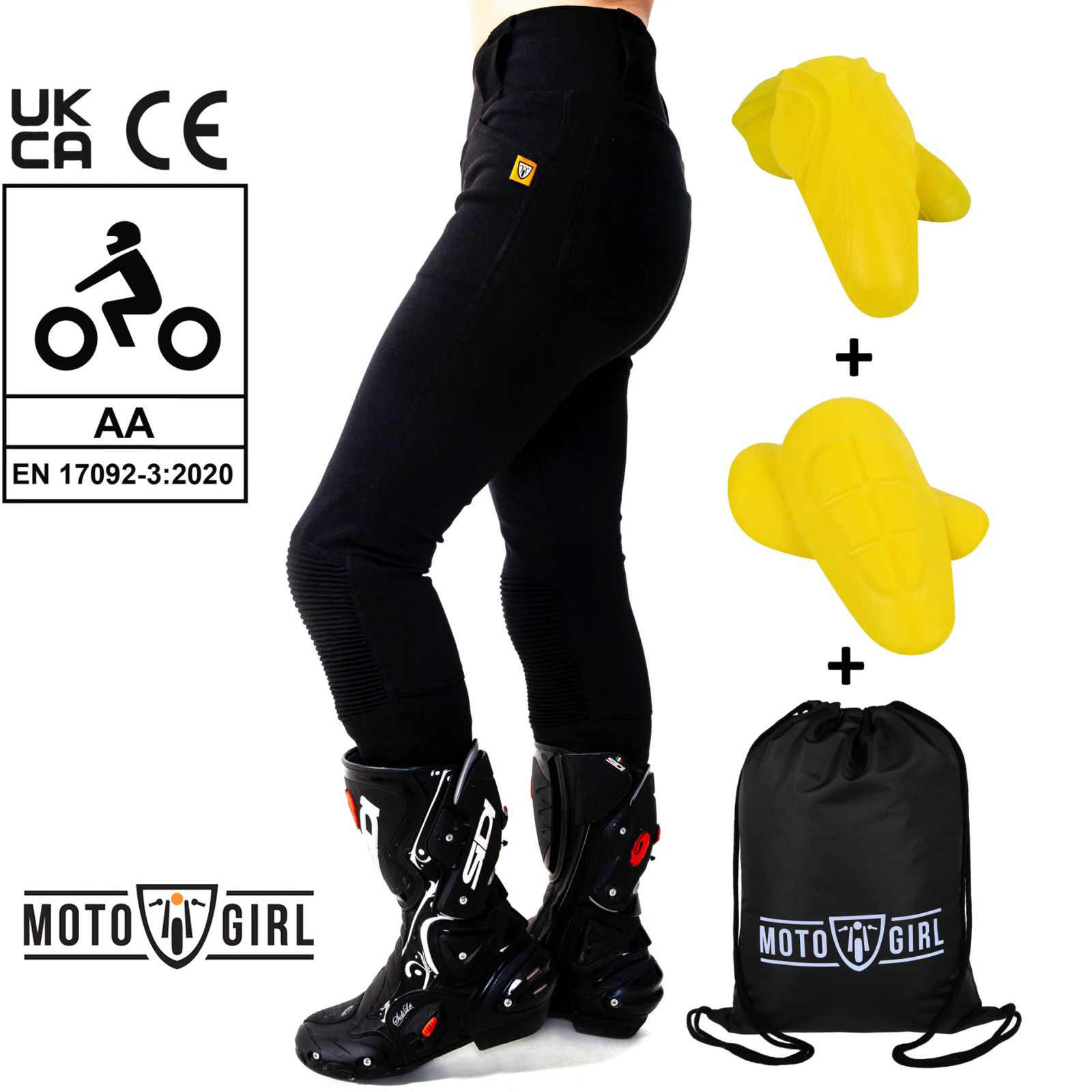 MotoGirl Motorrad-Leggings RIBBED KNEE für Damen CE AA Aramid inklusive Protektoren