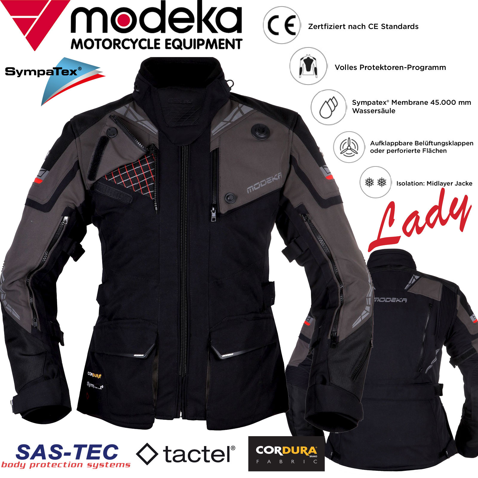Modeka Motorradjacke PANAMERICANA II 2 LADY für Damen mit Sympatex Cordura CE AA SAS-TEC Protektoren