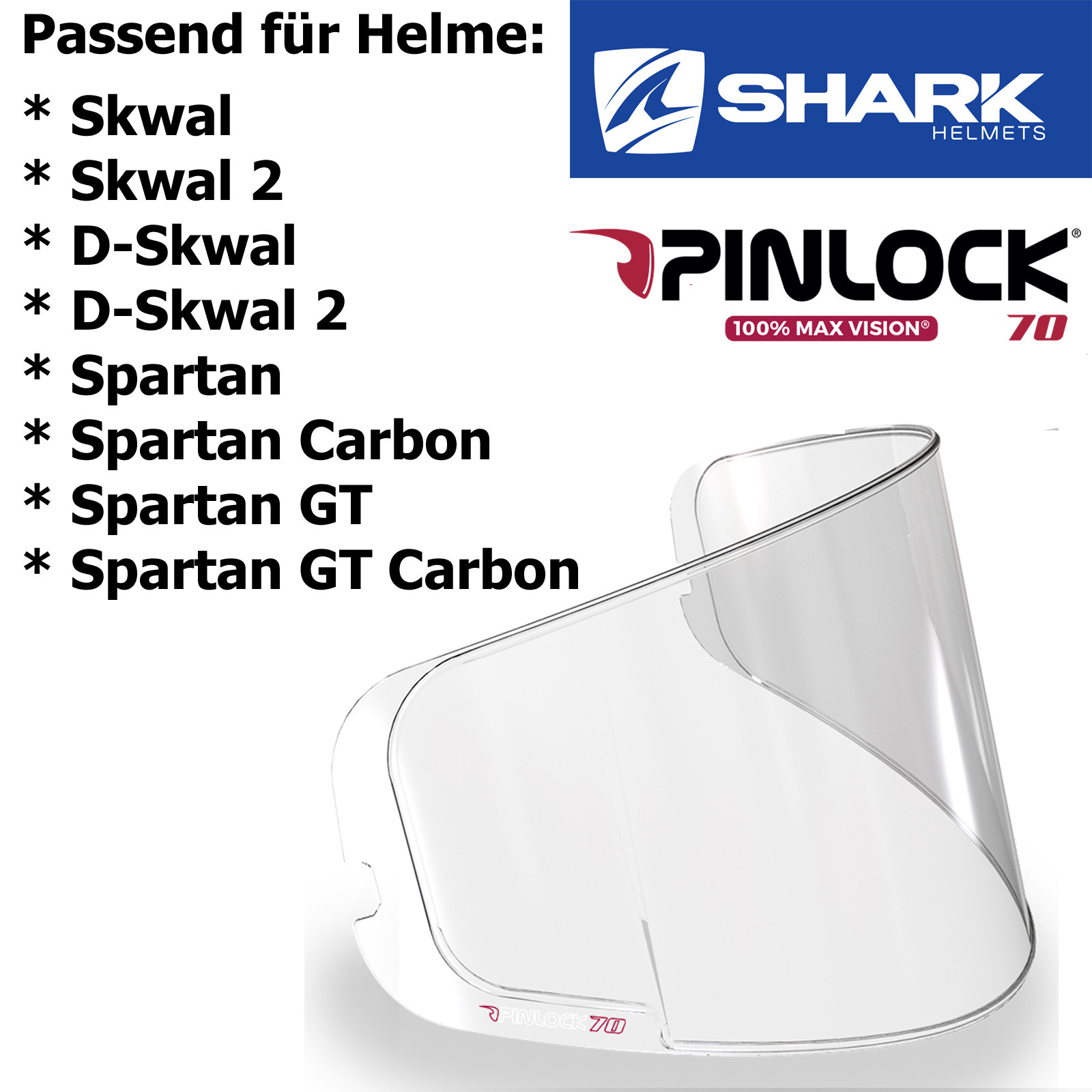 Shark Pinlock Max Vision für Helme Skwal 1 & 2 / D-Skwal 1  & 2 / Spartan / GT / Carbon