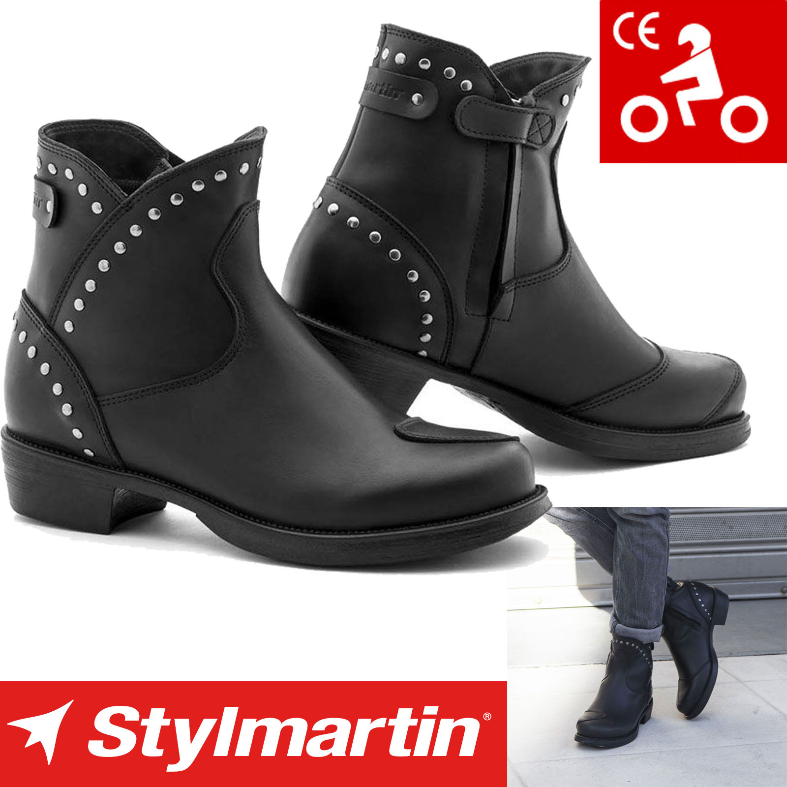Stylmartin Motorradstiefel PEARL ROCK WP Damen Leder wasserdicht Nieten Knöchelprotektoren CE