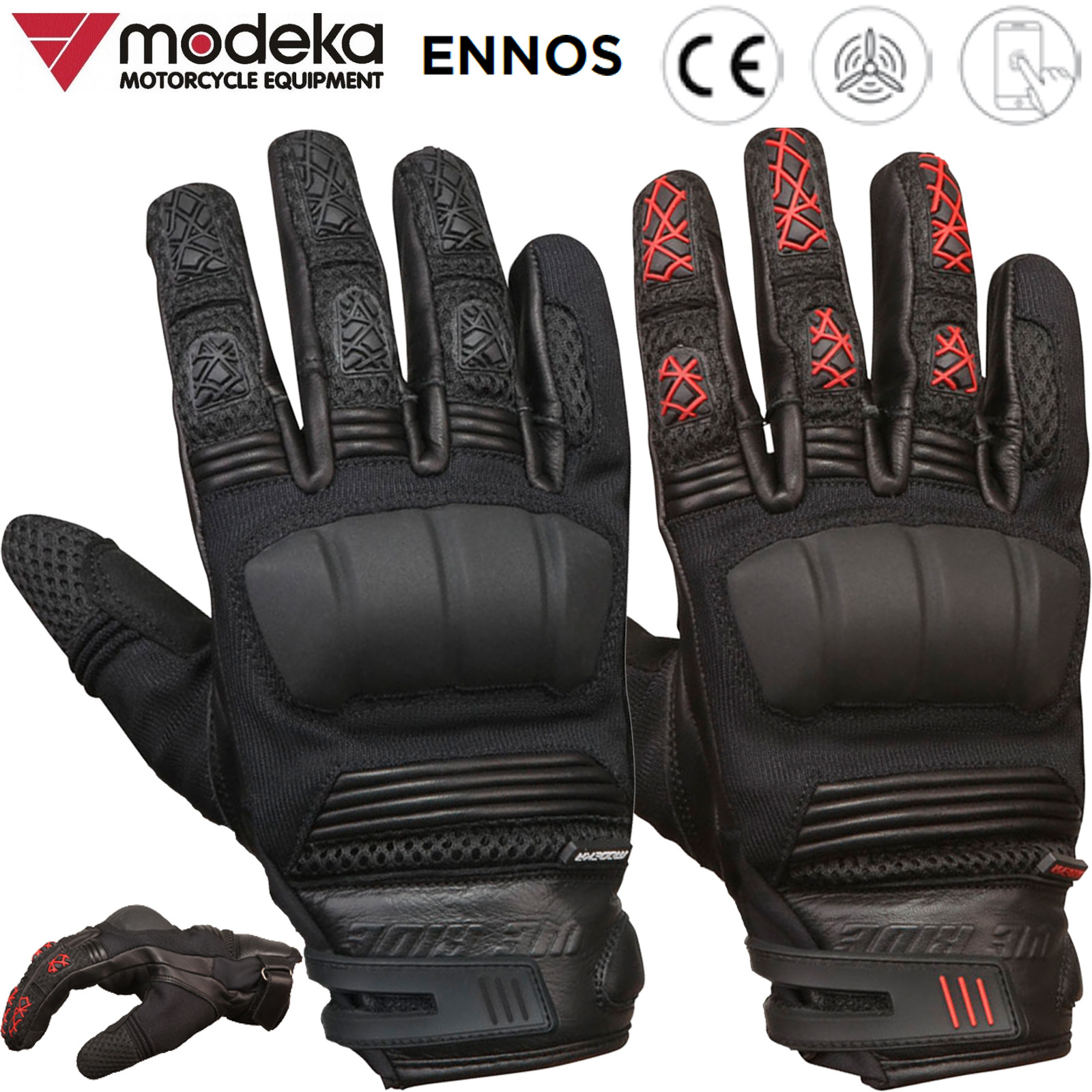 Modeka Motorradhandschuhe ENNOS elastisch Leder mit Amara und CE