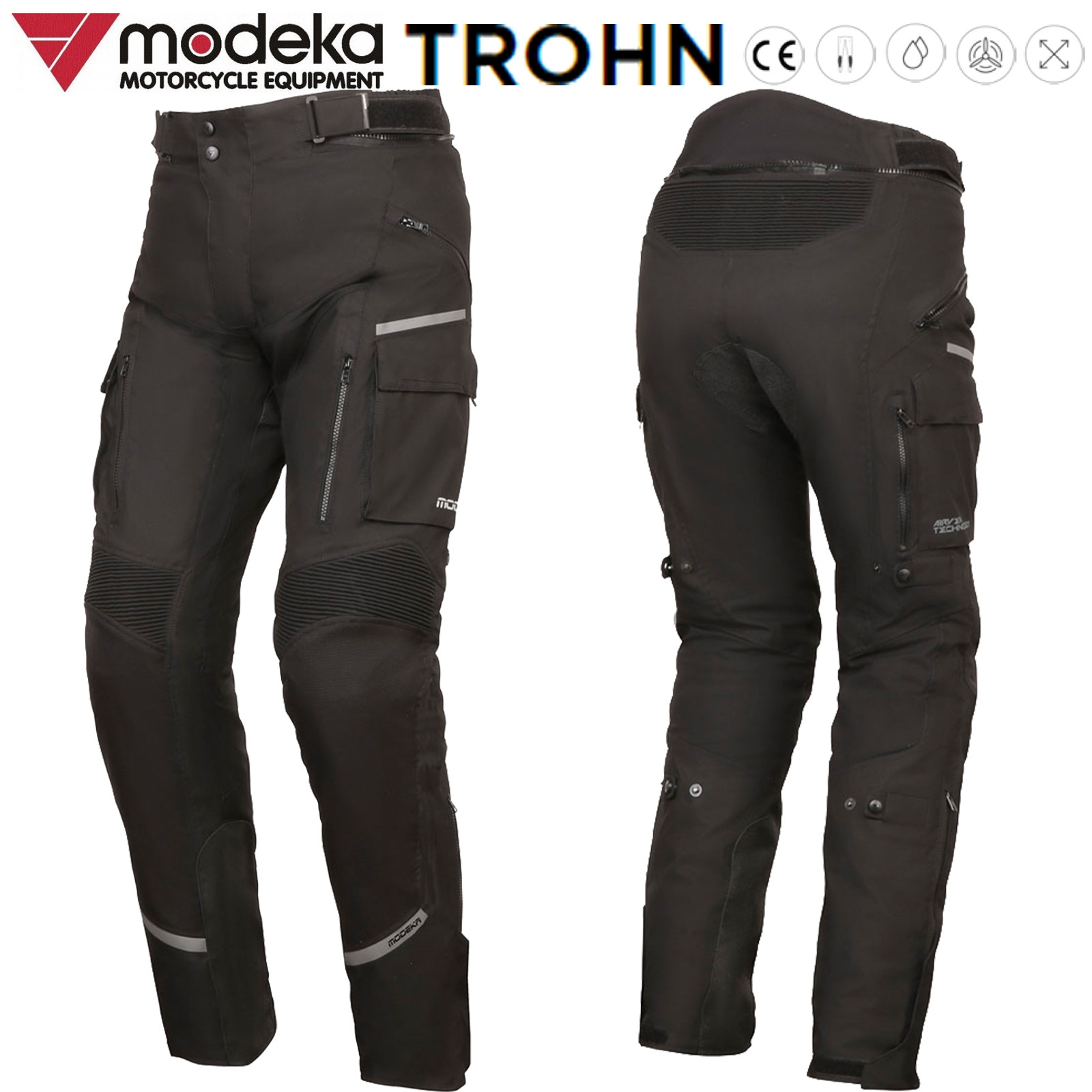 Modeka Motorradhose TROHN Stretch Cordura mit Protektoren CE A wasserdicht Hosenträger