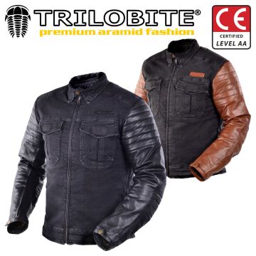 Trilobite Motorradjacke ACID SCRAMBLER Denim Leder mit Thermofutter Aramid Protektoren