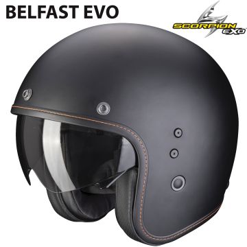 Scorpion Jethelm BELFAST EVO moderner Vintage-Helm Fiberglas ECE 22.06 mit Sonnenblende