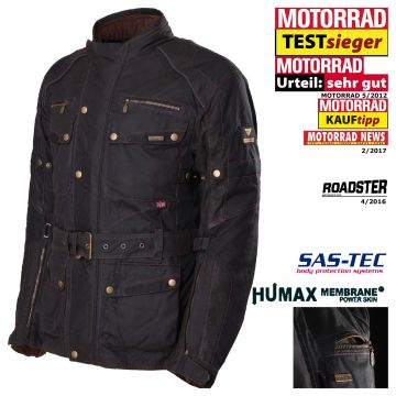 Modeka High-Tech 3in1 Wachsjacke GLASGOW wasserdicht Thermofutter mit SAS-TEC Protektoren