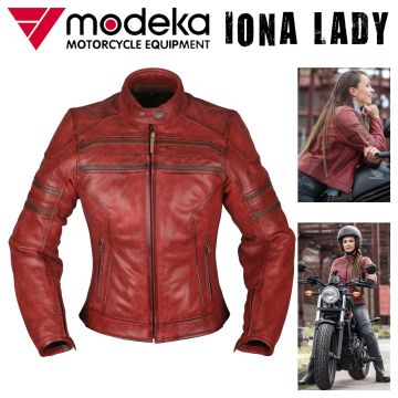 Modeka Damen Motorrad-Lederjacke IONA LADY aus Büffelleder mit Stretch Thermoweste und Protektoren