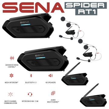 Sena Motorrad-Headset SPIDER RT1 ultraflach Bluetooth 5.2 Mesh Intercom mit Premium HD Lautsprechern