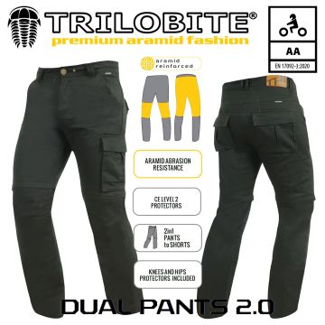 Trilobite Motorradhose DUAL PANTS 2.0 mit abnehmbarem Hosenbein CE AA Aramid Baumwolle inklusive Protektoren